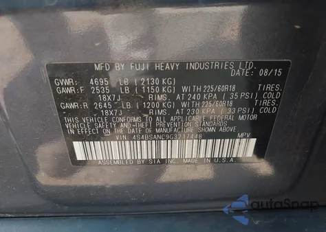 2016 Subaru Outback 2.5I Limited z USA, uszkodzony, nr VIN 4S4BSANC9G3217448